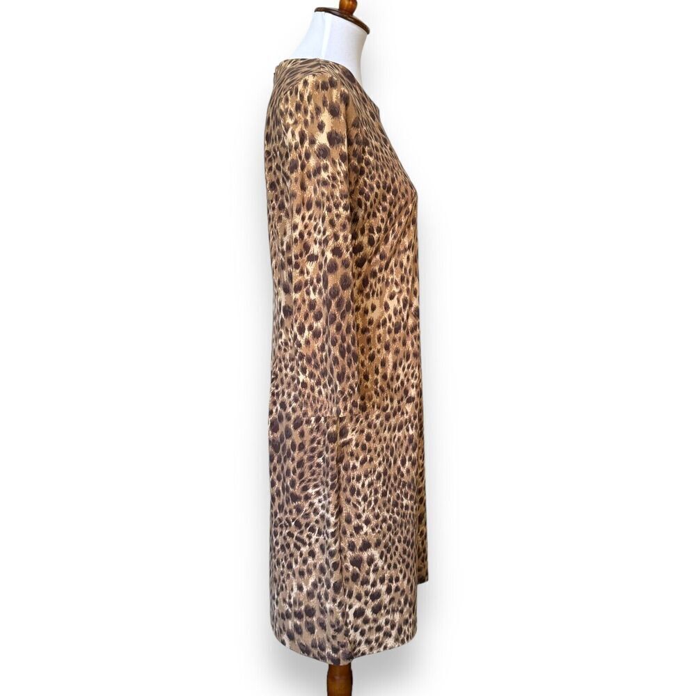 J.McLaughlin Womens Sheath Dress Brown Animal Print 3/4 Sleeve Stretch Zip M - Picture 4 of 9